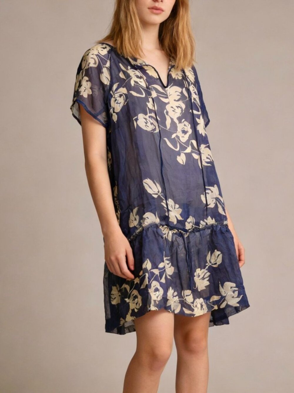 NWOT Johnny Was Biya Silk Sheer Floral Mini Dress Blue Size S